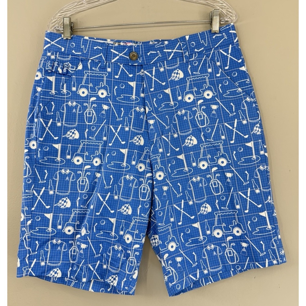 Royal & Awesome Golf Shorts Men's 32-33 Performance All Over Print Blue / White
